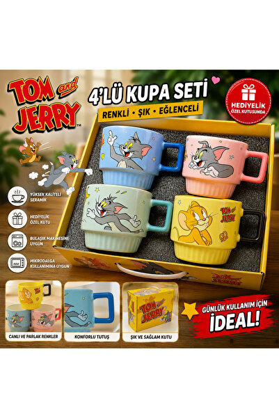 TÜTSÜ SEPETİ Tom ve jery kupa bardak 4’lü set özel çantalı