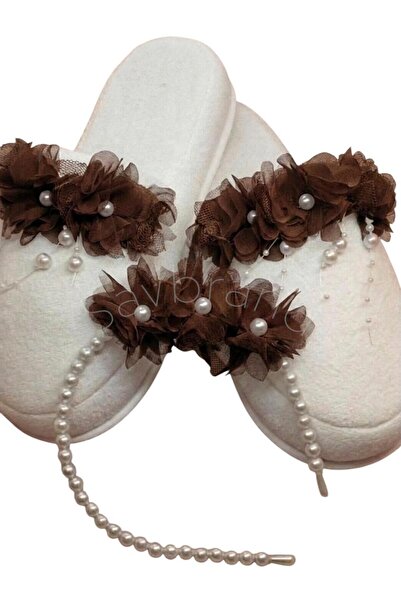 SavBrand Floral Pearl Maternity Slippers and Pearl Maternity Crown Mother Hos...