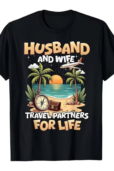 212Wear تي شيرت رجالي بطباعة Island Sunset Travel Companion، ستايل ستريت كول،...