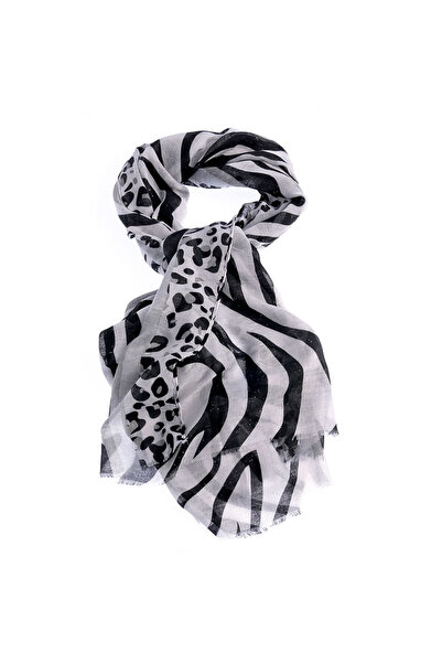meli melo Esarfa eleganta alb-negru cu model animal print