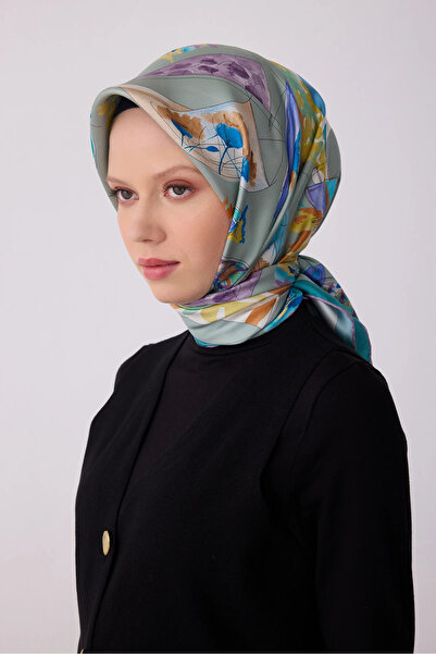 Belli وشاح من الحرير المزخرف بنمط التويل 4316D نمط مختلط 82-أخضر-متعدد الألوان