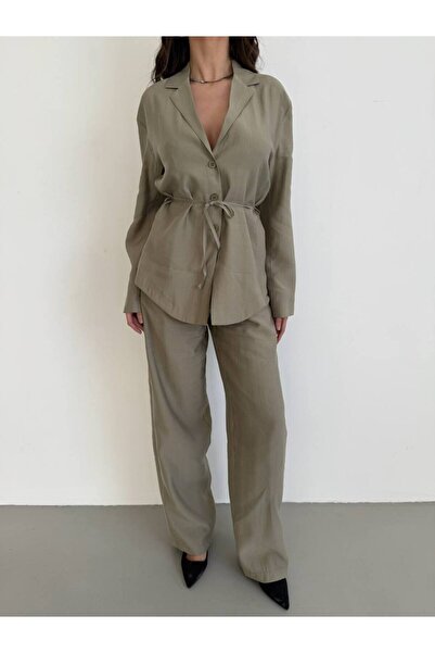 Rabona Fashion Elara Belt Detailed Relaxed Fit Blazer and Trousers Set