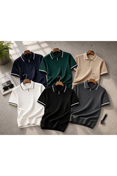 zs zaos fashion Advantageous 6-Piece Set Men's Short-Sleeved Polyoya Knitwear...