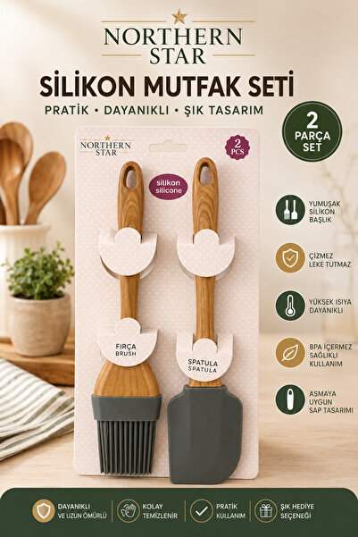 Northern Star Wooden Handle Silicone Brush Spatula Set 2 Pieces