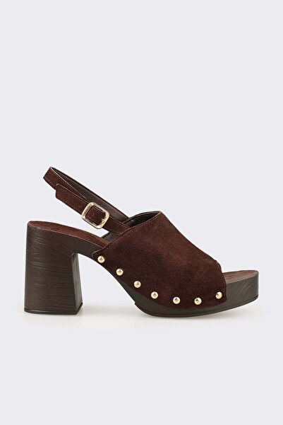 Elle Shoes Kahve Deri Kadın Sandalet