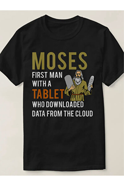 BASEPULSE Men's T-shirt, Funny Jewish Passerby Moses Tablet Computer Data Clo...