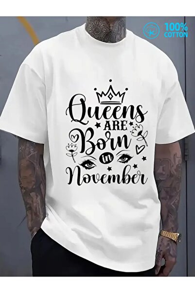 LİNA06 تي شيرت موحد للأزواج بتصميم Queens Born in November، قطن 100% بوزن 180...