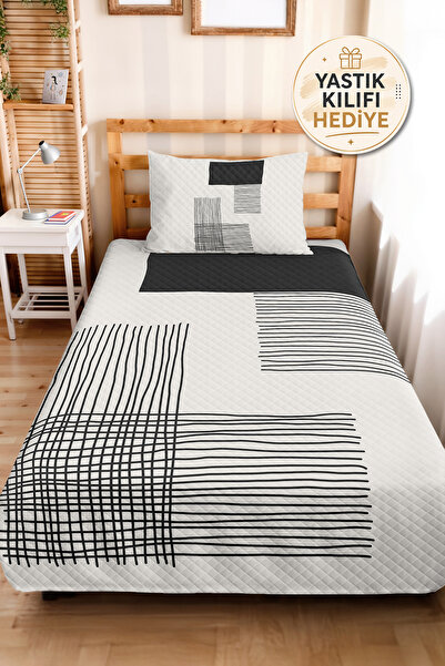 Evimde Bambaşka Black Geometric Youth Room Single Pique Set - Modern Striped ...