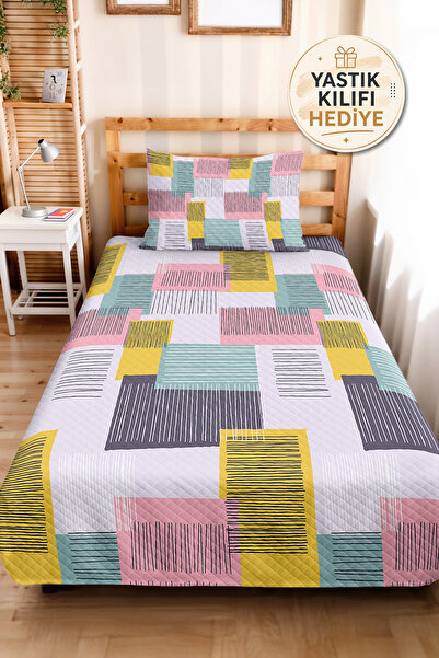 Evimde Bambaşka Geometric Yellow Young Room Single Pique Set-Pastel Modern Co...