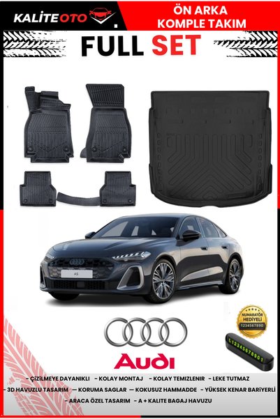 ko kaliteoto Audi A5 2024 Model 3D Bagaj Havuzu Ve Paspas Seti+Numaratör Hedi...