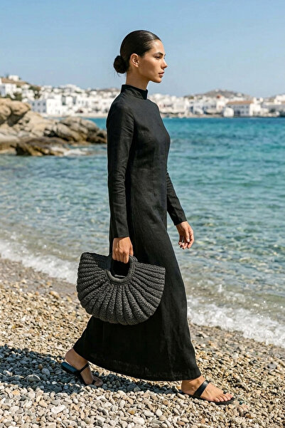 Marina Swimwear حقيبة من القش محبوكة يدويًا - أسود |   CNT2603-4