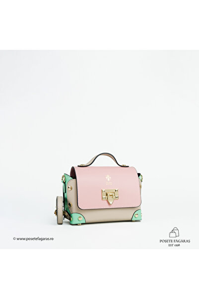 Posete Fagaras Poseta Piele Natalia - Roz - Verde, Geanta Casual din Piele Na...