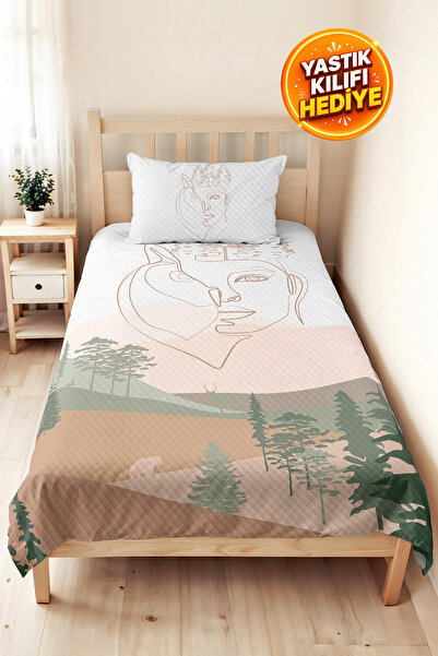 Evimde Bambaşka Set decorativ alb cu față abstractă - Verde Bej cu peisaj de ...