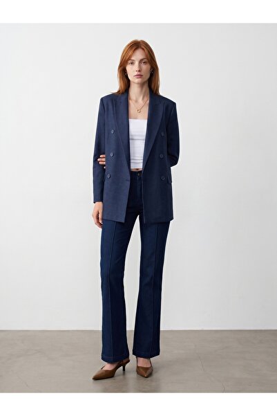 Dilvin 60811 Keten Karışımlı Blazer Ceket-Lacivert