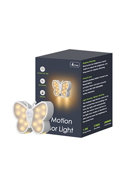 OEM Set 4 lămpi LED cu senzor de mișcare, Fluturi, Luminozitate reglabilă, Al...