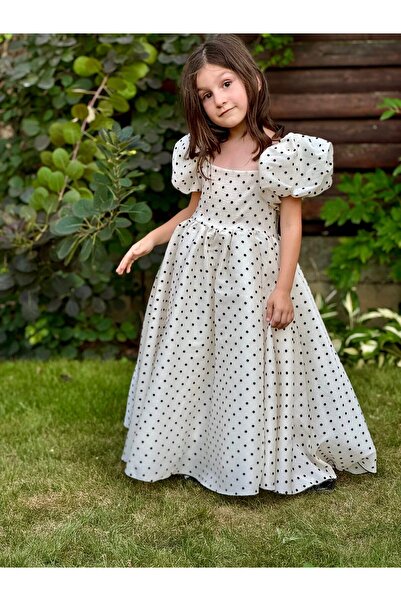 Printesasofy Rochie albă cu buline Aubrey pentru fete