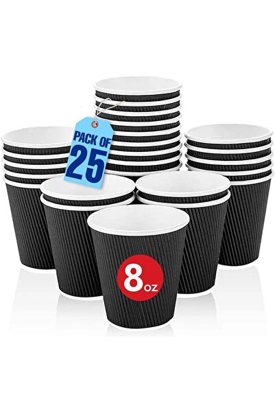 OKAI Premium Black Ripple Paper Hot Coffee Cups, 8 Ounce, 25-Pack, Insulated ...