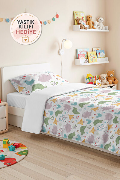 Evimde Bambaşka Animal Figured Pastel Children's Room Single Pique Set-Mint Y...