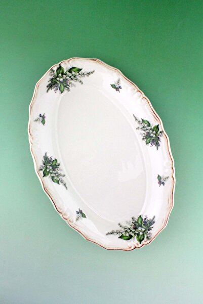 Bursa Porselen Dekor Green Flower Antique Porcelain Boat Plate