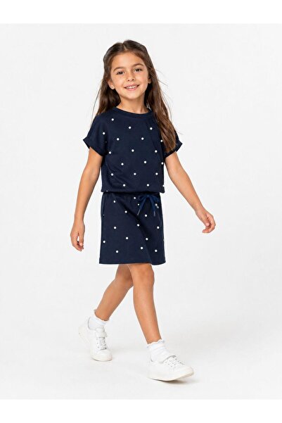 Kidscocuk Girl's Pearl Detailed T-Shirt Skirt Set with Pockets and Elastic Wa...