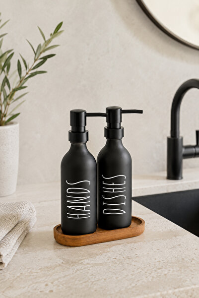 Parmeva 2-Piece Liquid Soap Dispenser and Shampoo Dispenser with Bamboo Base ...