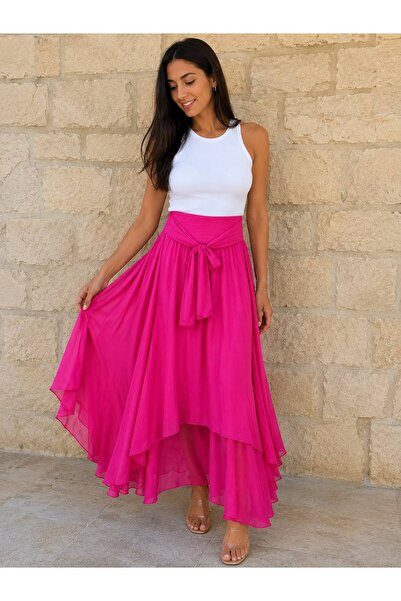 AGORATEKSTİL Women's Original Italian Cotton Fabric Silk Skirt 38-44
