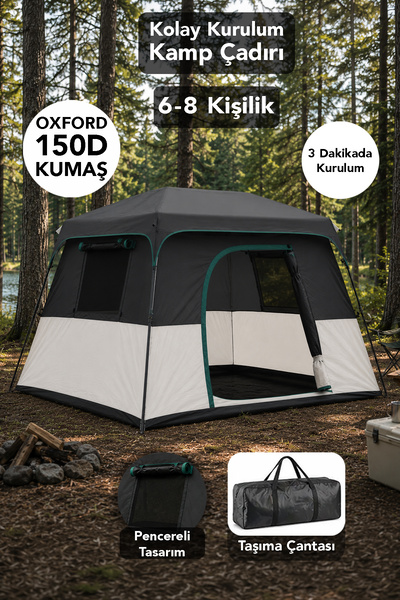 Fischer One 8 Kişilik Kolay Kurulum Çadır - Pencere Tasarım Taşıma Çantalı Ox...