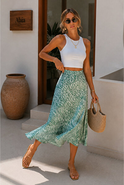 Rich Women's Elastic Waist Midi Length Satin Skirt