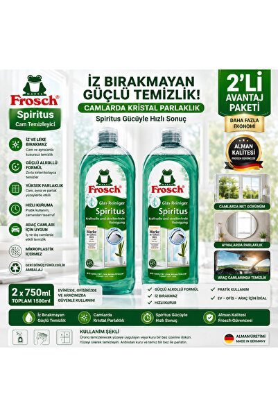 Frosch Spiritus Cam Temizleyici 750 ml - Güçlü ve İz Bırakmayan Temizlik X 2 ...