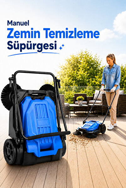 Badem10 Manuel Gırgır Tipi Süpürme Makinesi Makinası 650 mm Genişlik 20 L Haz...