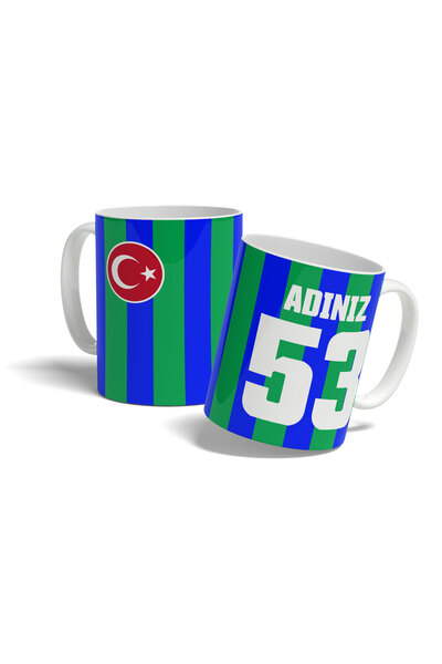 offside Mavi Yeşil Rize Bardak Taraftar Forma Tasarımlı Kişiye Özel Baskılı K...