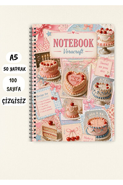VORACRAFT Doğum Günü Temalı Not Defteri 50 Yaprak /100 Sayfa, A5 / Tel Spiral...