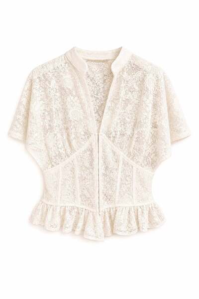 elif teke Tokyo Balen Detaylı Premium Dantelli Bluz Krem
