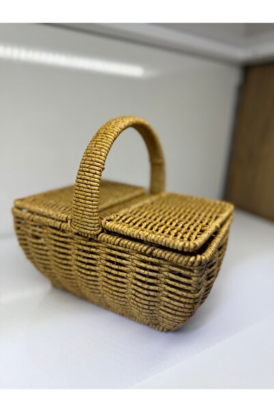 OWLORA Mini Rattan Görünümlü Kapaklı Piknik Sepeti