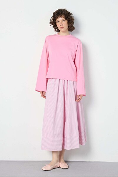 minaaise Tricou Crop cu mâneci largi, oversize, basic, roz