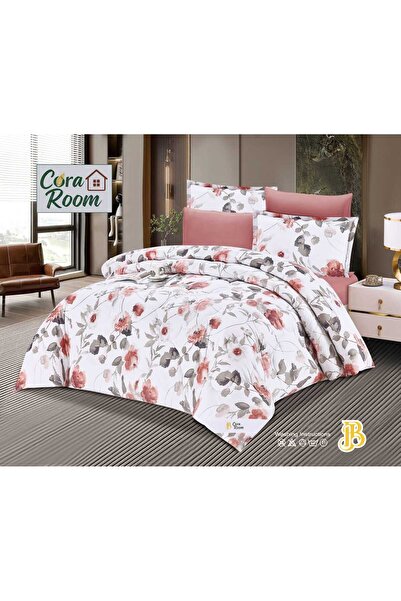 HD Pink and Gray Floral Pattern on White Background Bedding Set