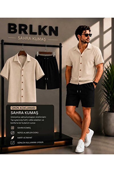 BRLKN Men's Summer Short Sleeve Sahra Shirt Shorts Set