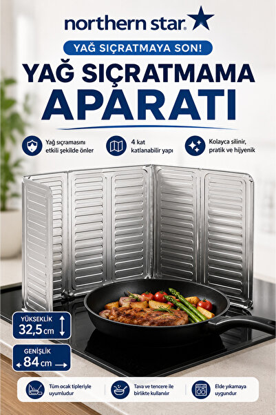 Northern Star Yağ Sıçratmaz Ocak Arkası Alüminyum Koruyucu, Piknik Tüpü Rüzga...