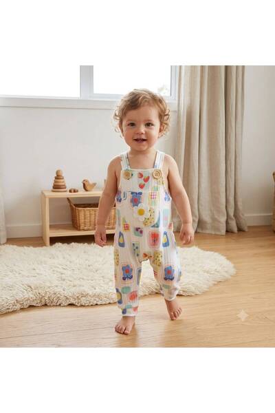 Luna Kids Store Mixed Patterned Daisy Detailed Baby Girl Jumpsuit