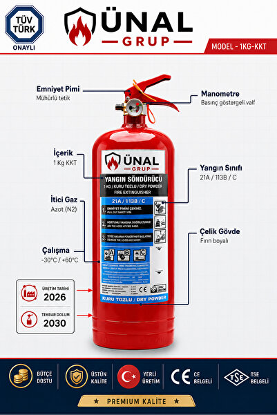 ünalgrup 1 kg Yangın Tüpü Araç Ev İş Yeri Otomobil İçin KKT Yangın Söndürücü ...