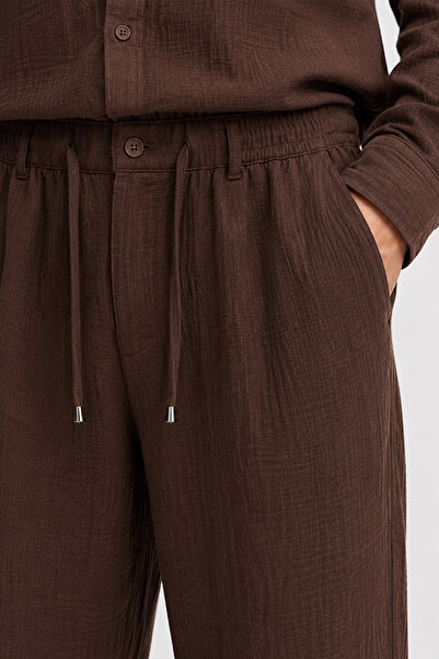Etikmen Acı Kahve Regular Fit Muslin Trousers