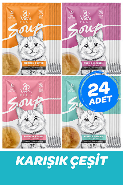 Vet's Plus Karışık Çeşit Kedi Çorbası 50gr x 24 Adet (Tahılsız Sıvı Kedi Ödülü)