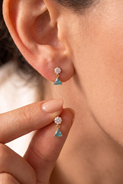 Elika Silver Minimal Triangle Model Turquoise Earrings