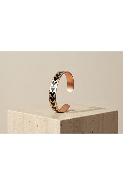 Erol Bakır Copper Heart Patterned Adjustable Clamp Bracelet