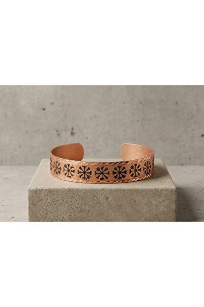 Erol Bakır Adjustable Clamp Bracelet with Copper Vegvisir Motif