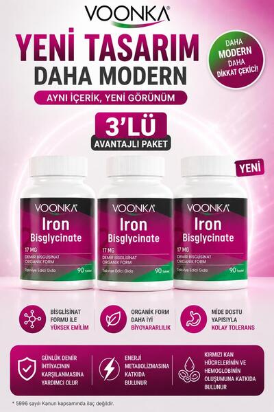 Voonka Iron Bisglycinate 90 Tablet 3 Adet