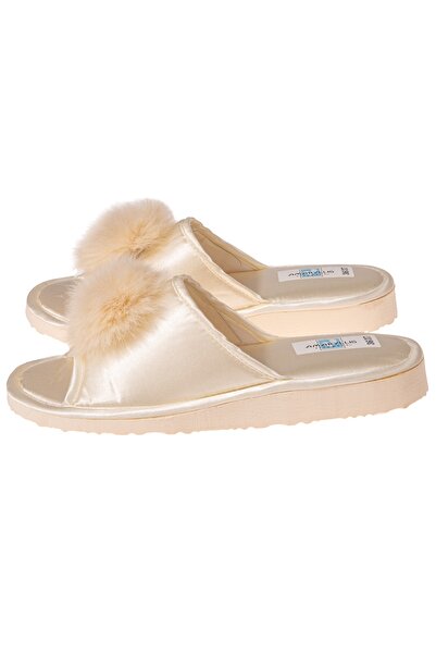 Amaryllis Slippers Γυναικεία νυφική παντόφλα σατέν ελεφαντόδοντου με φούντα, ...