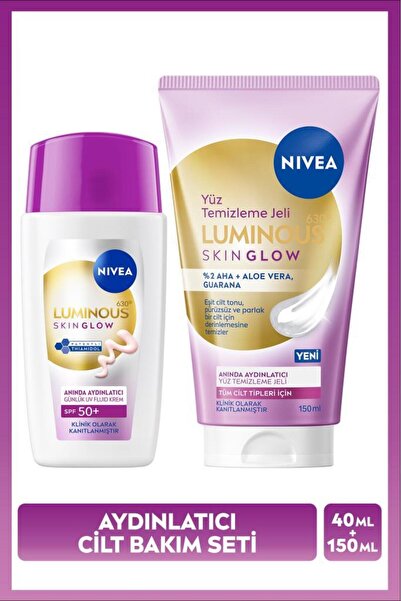 NIVEA SPF50+ Güneş Koruyucu Luminous630 Skin Glow Yüz Kremi 40ml ve Yüz Temiz...