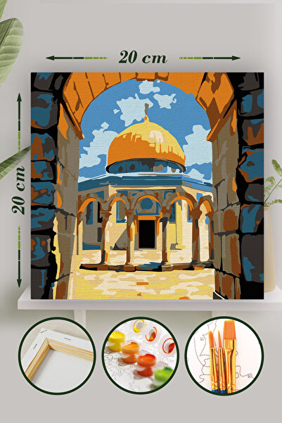 Palmiye Hobi Sanat Sayılarla Boyama 20x20 Cm Tuval Seti Fırça Boya Dahil Çıta...