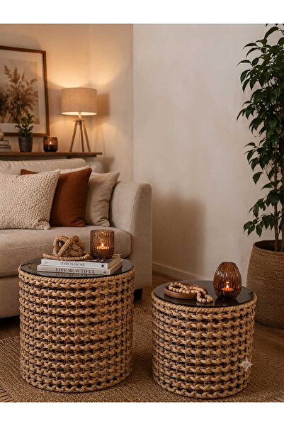 Egindra Wicker Weave 2-Piece Basket Coffee Table Set Decorative Authentic App...